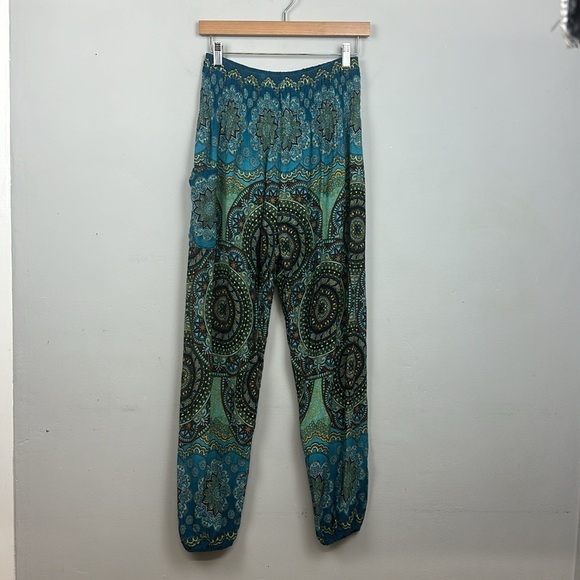Blue Mandala Boho Smocked Waist Harem Pants Sz L/XL - Picture 6 of 12